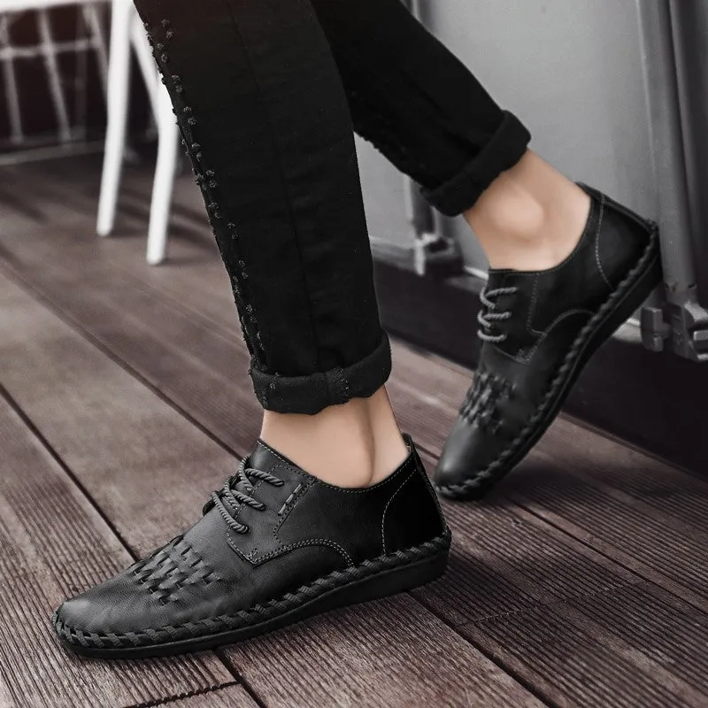 Man's leather vintage fashion joker leisure flat wide loafers