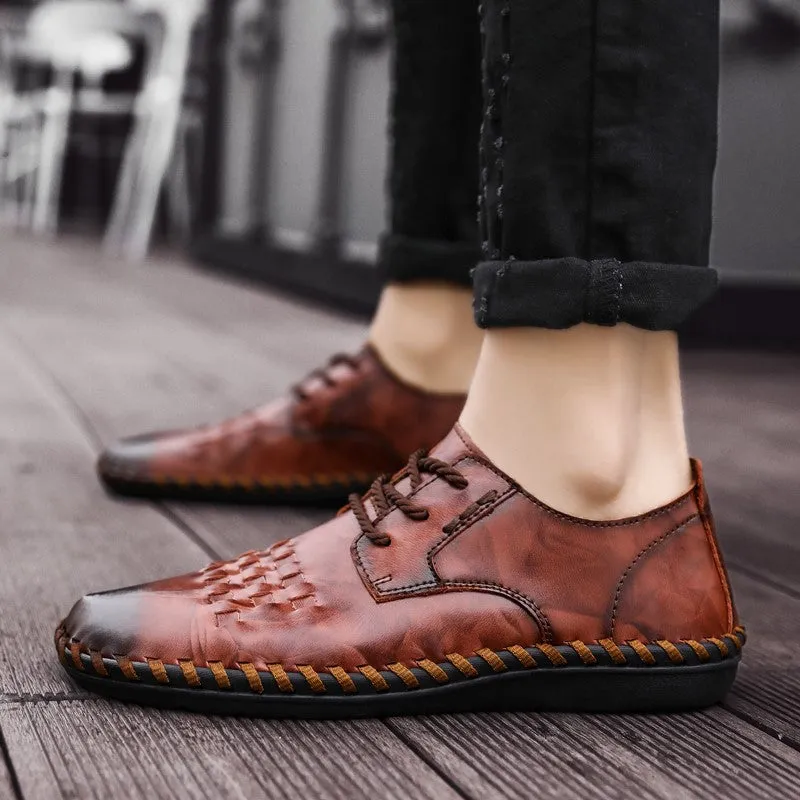 Man's leather vintage fashion joker leisure flat wide loafers