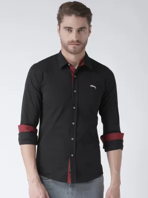 Men Black Solid Cotton Regular Fit Shirt