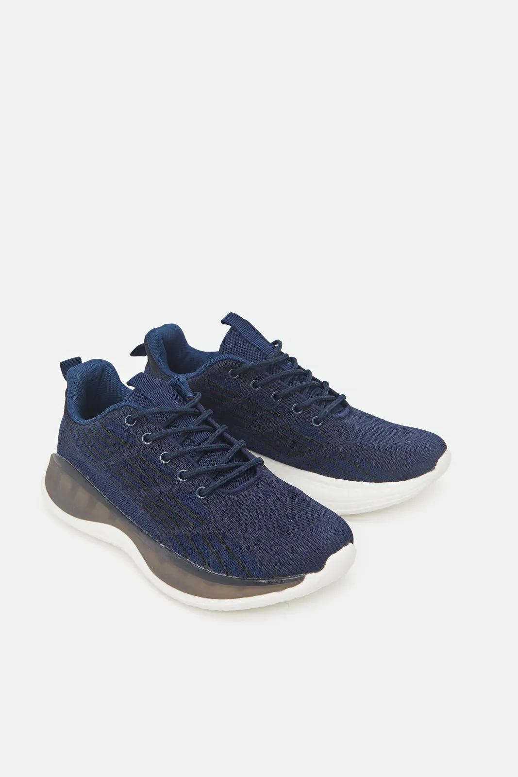 Men Navy Knit Trainers