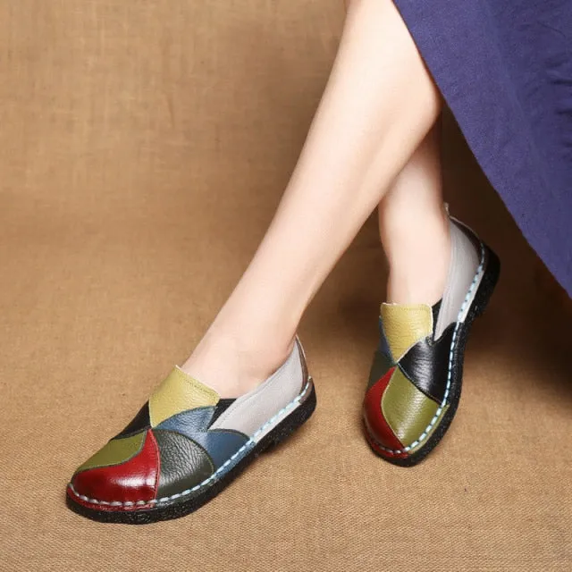 Mixed Colors Women Leather Casual Shoes