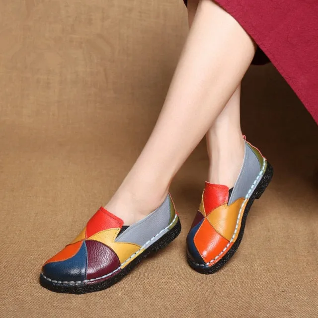 Mixed Colors Women Leather Casual Shoes