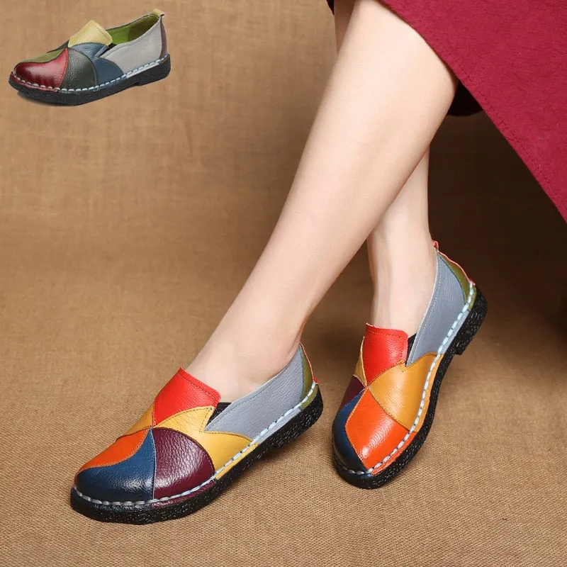 Mixed Colors Women Leather Casual Shoes