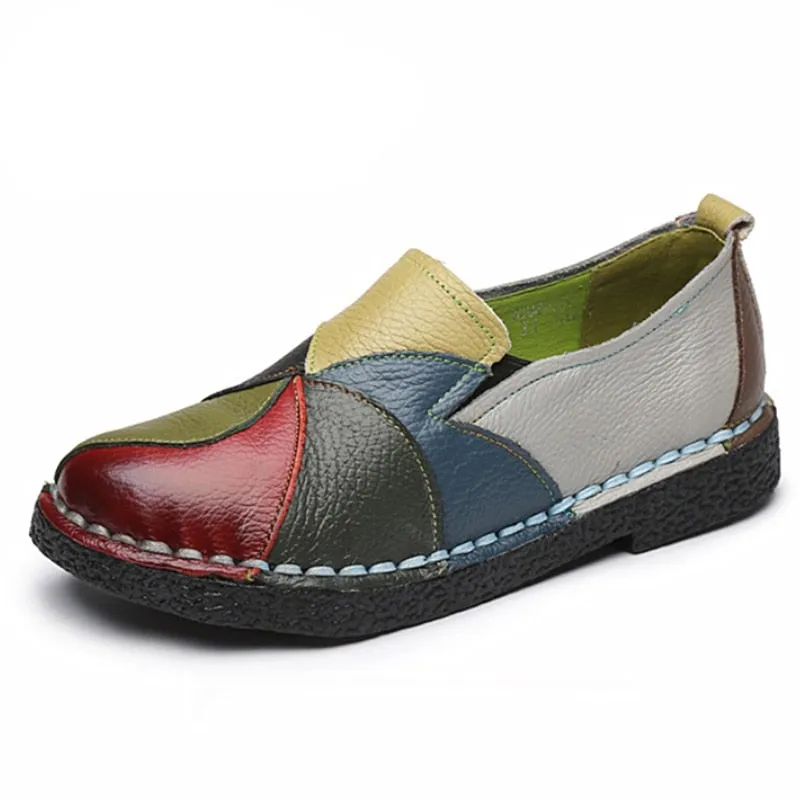 Mixed Colors Women Leather Casual Shoes