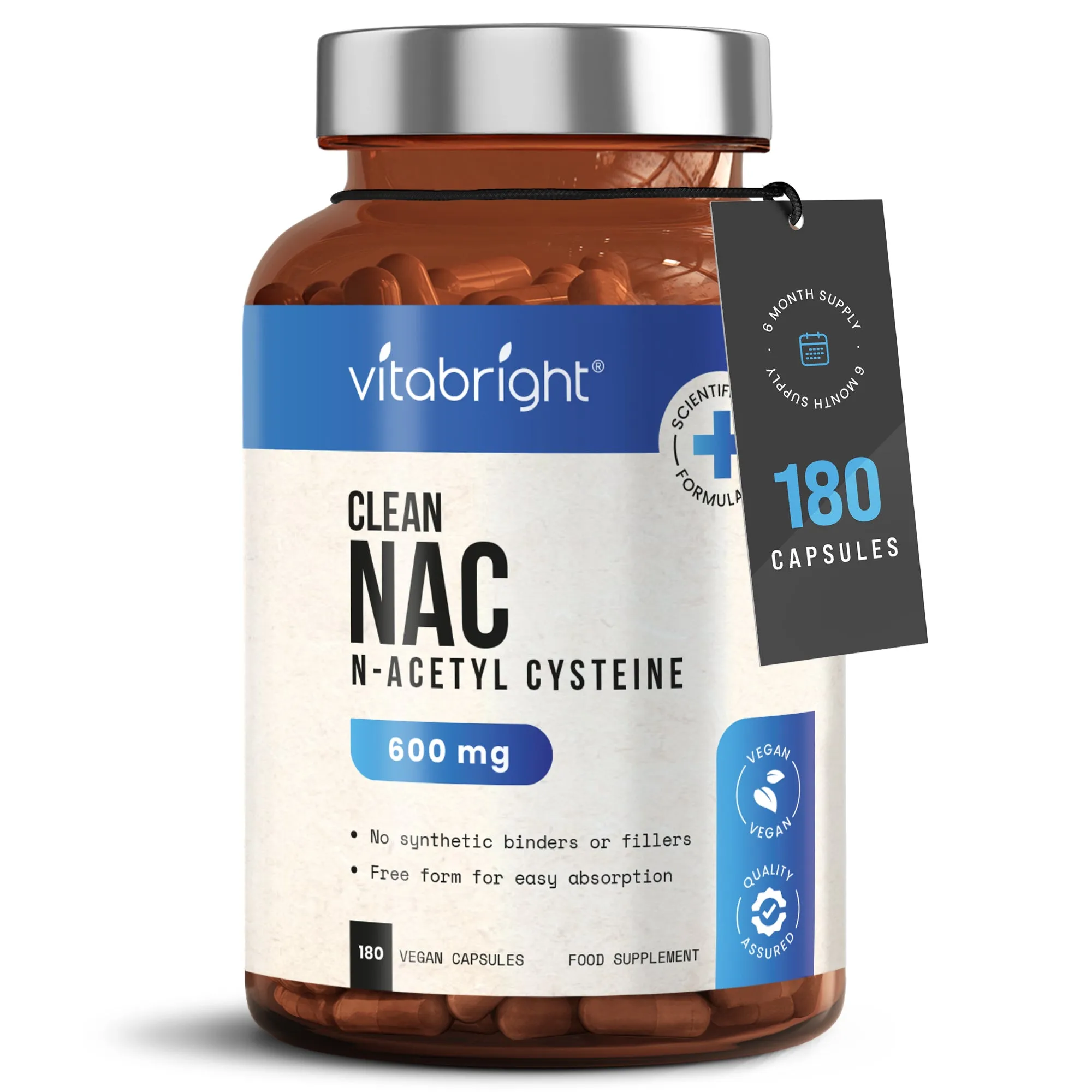 NAC N Acetyl Cysteine - 600mg High Strength - 180 Vegan Capsules