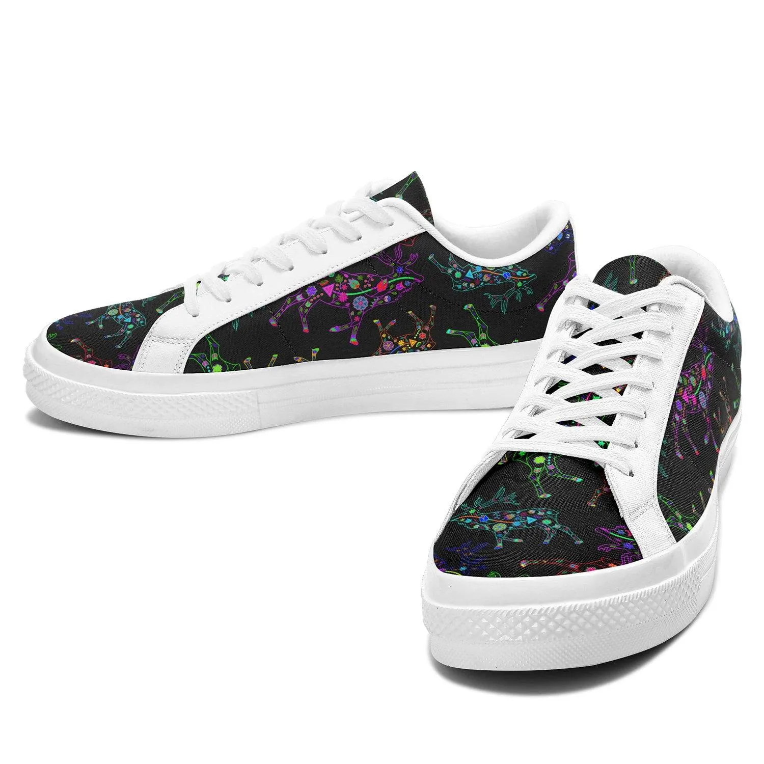 Neon Floral Elks Aapisi Low Top Canvas Shoes White Sole