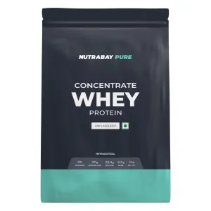 Nutrabay Pure 100% Raw Whey Protein Concentrate - 23.4g Protein, 5.3g BCAA, 3.9g Glutamic Acid - 2Kg, Unflavoured