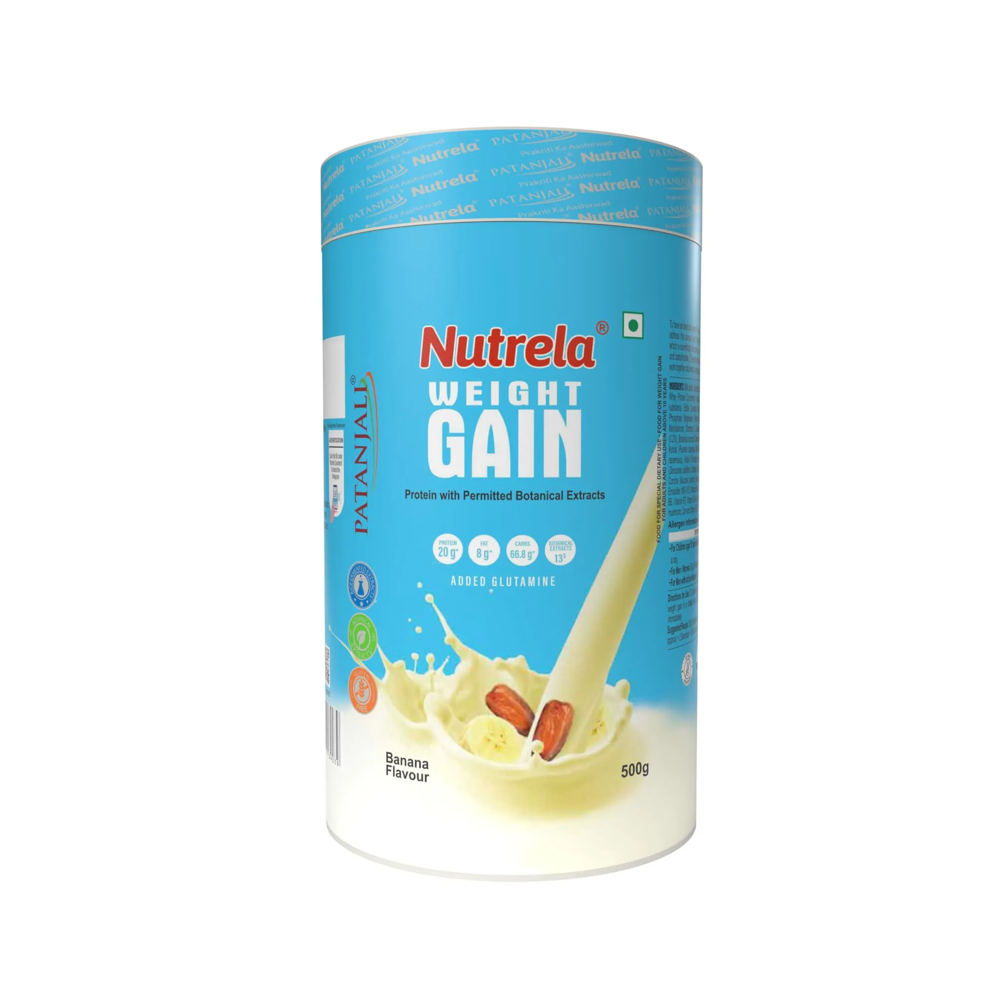 NUTRELA Weight Gainer - 500G (Pack Of 2) | 20G Protein, 66.8 Carbs & 3834Gm Calories | Ideal For Athlete, Men, Women & Kids - Banana Flavour, Powder