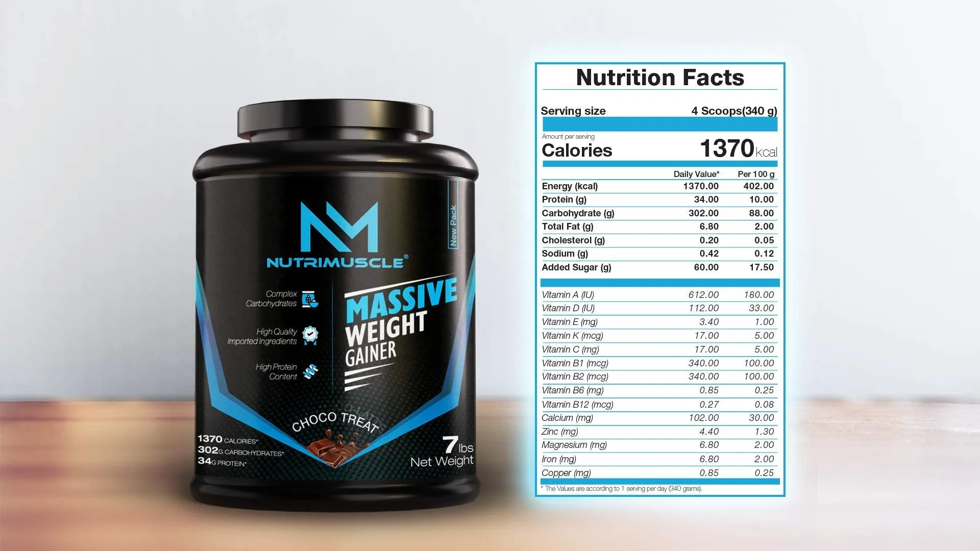 Nutrimuscle Massive Weight Gainer - 7 Lbs - 3.175 Kgs - Choco Treat (CHOCOLATE) Flavour for Weight & Mass Gain, Contains Complex Carbohydrates, Bcaa, Digestive Enzymes & Essential Vitamins & Minerals