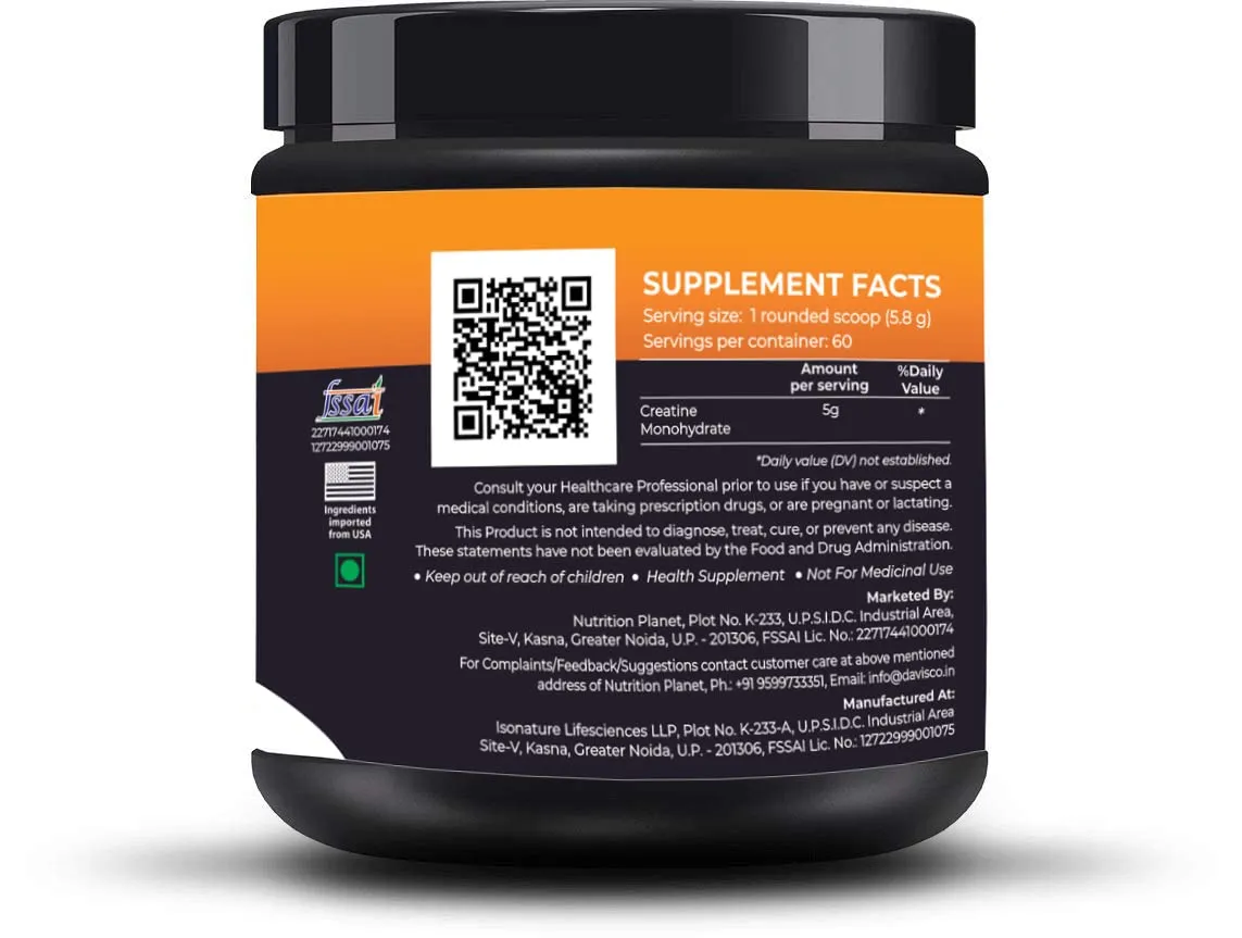 Nutrition Planet Micronized Creatine Monohydrate (Orange, 348g / 0.76 Lb, 60 Servings)