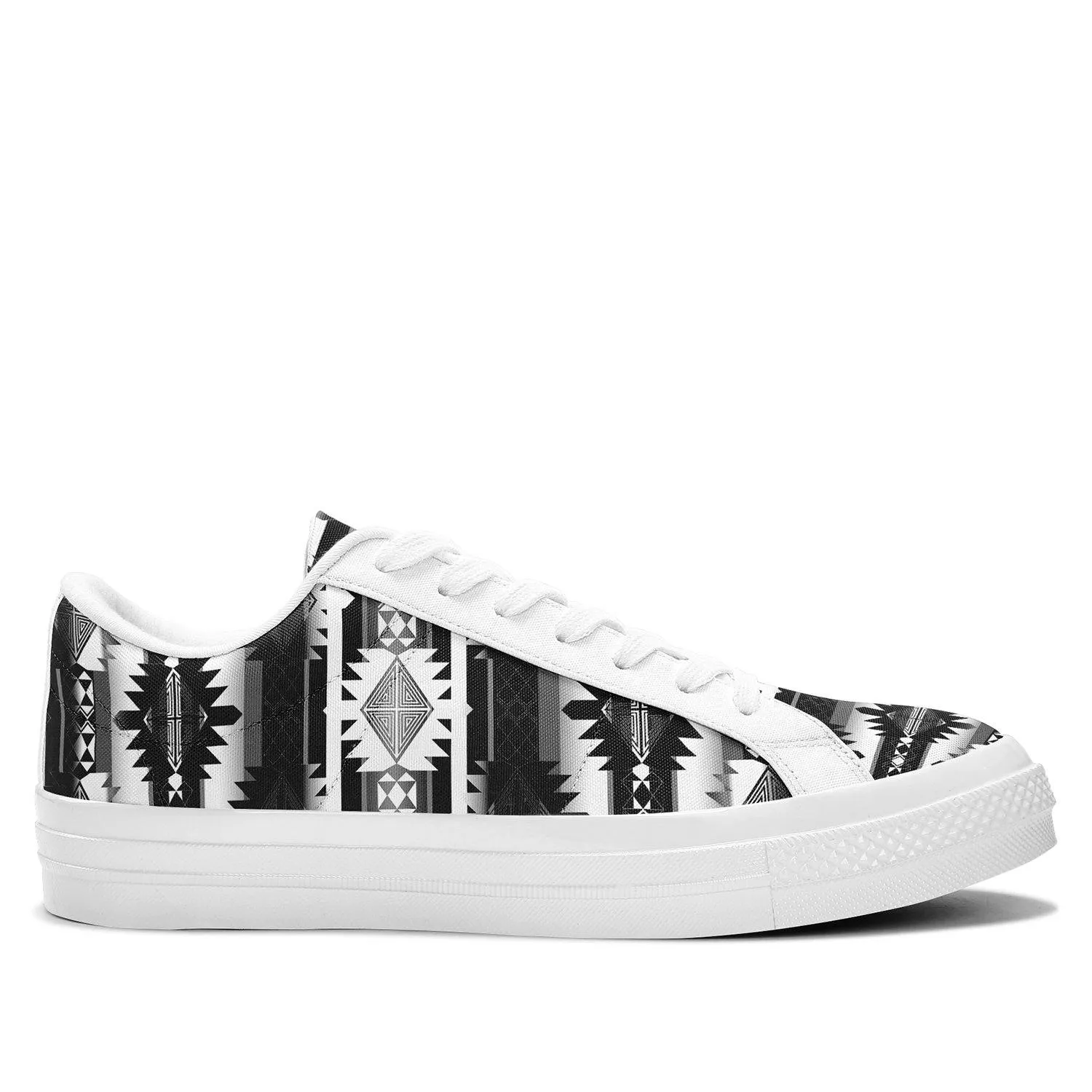 Okotoks Black and White Aapisi Low Top Canvas Shoes White Sole