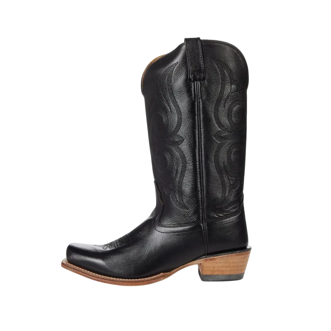 Old West Black Womens Leather 12in Cowboy Boots