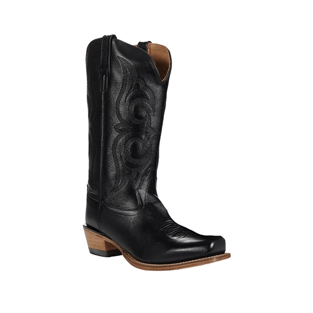 Old West Black Womens Leather 12in Cowboy Boots