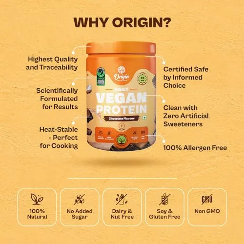 ORIGIN NUTRITION Natural & Vegan Plant Protein Powder|Ranked Best Vegan Protein|Certified 25G European Pea & Pumpkin Seed Protein|Allergen Free & Easy To Digest|Recovery & Fitness|Chocolate,271G