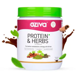 OZiva Protein & Herbs for Women (Chocolate) to Reduce Body Fat, Manage Weight & Metabolism | Protein Powder for Women with 23g Whey Protein, No Added Sugar, Certified Clean 500gm