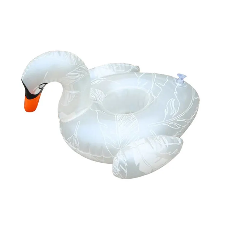 Patterned White Swan Shape Thickened Environmentally Friendly PVC Inflatable Coasters Floating Water Drink Cup Holder, Size:30 x 30 x 18cm