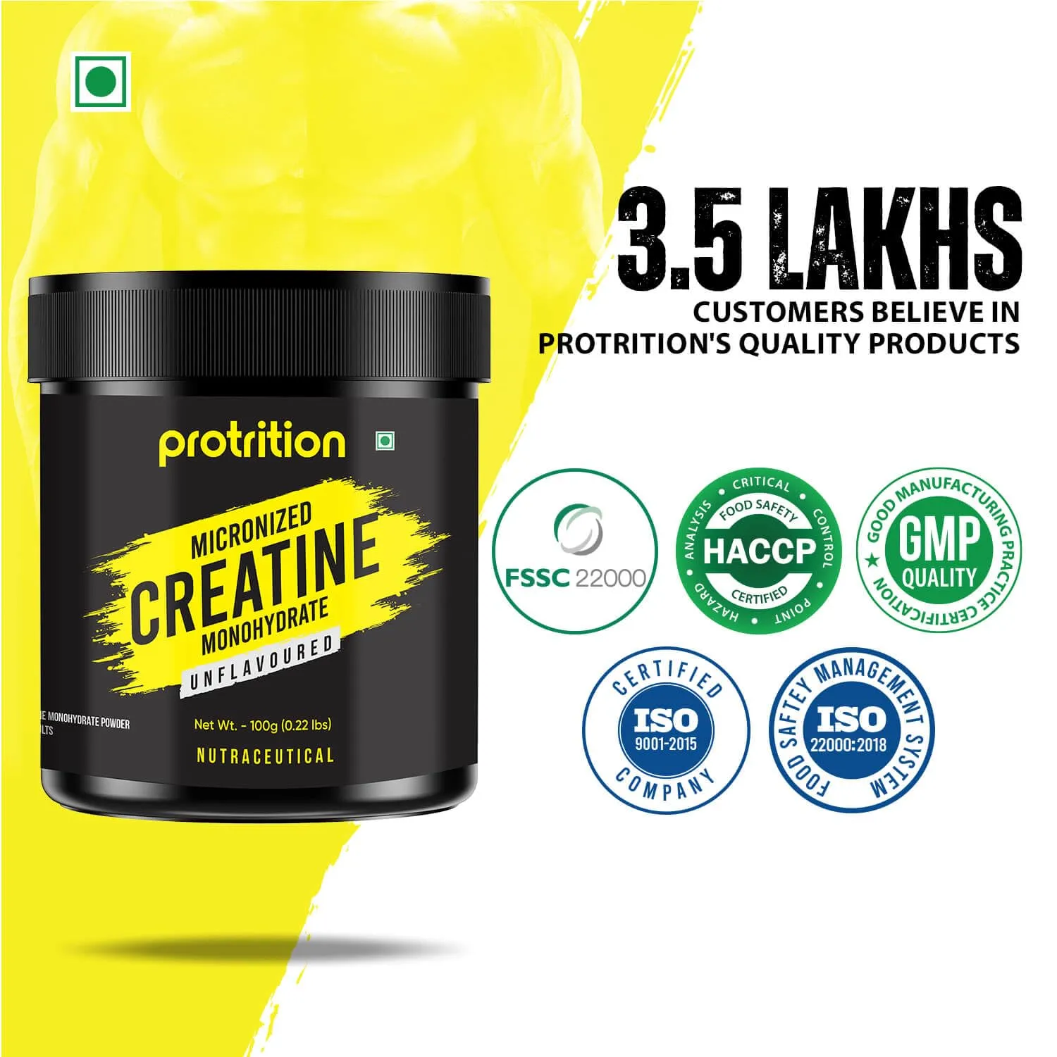 Protrition Micronized Creatine Monohydrate Powder | Unflavoured - 100g (Servings)| 3g of 100% Creatine Monohydrate Per Serve | Pre-workout Supplement for Athletic Performance, Power & Strength