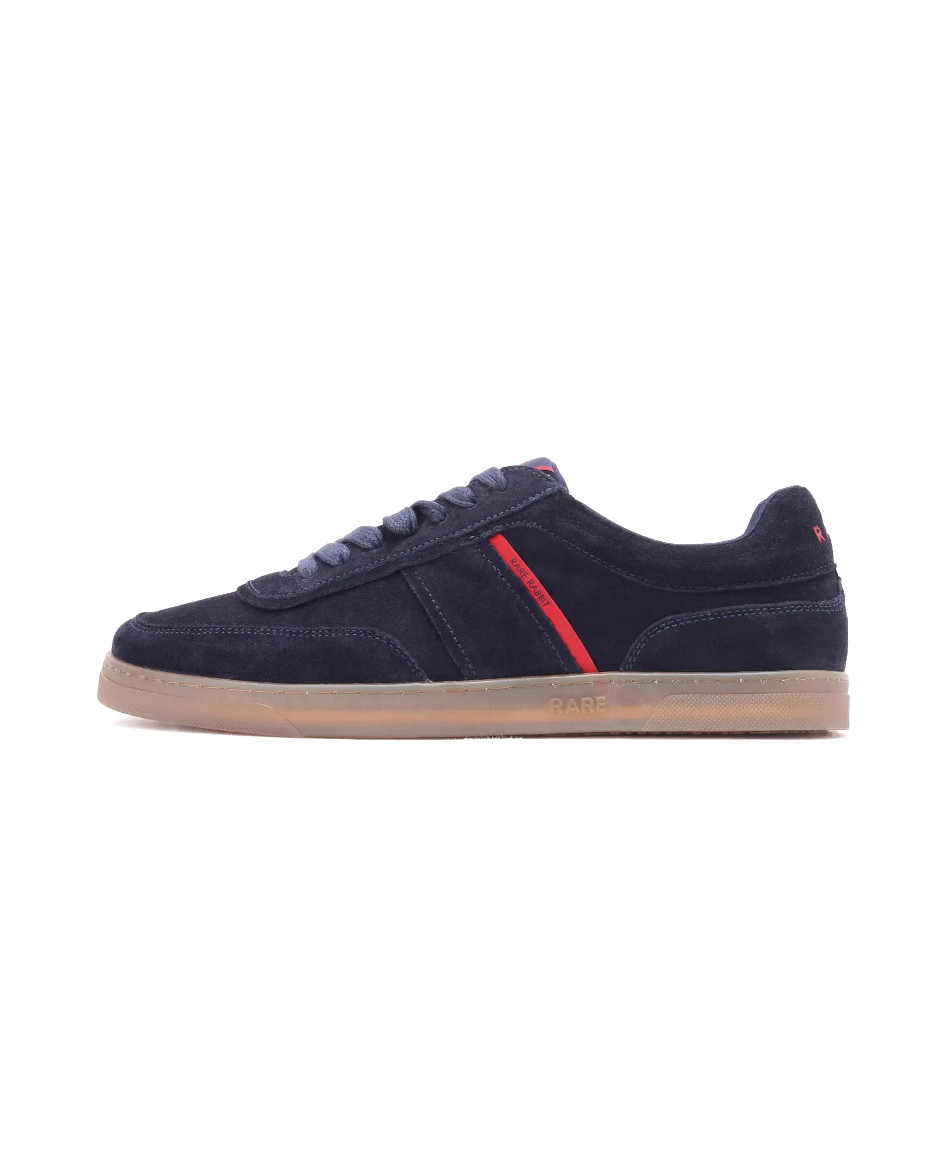 Rare Rabbit Men Kairos Navy Premium Suede Leather Low-Top Lace-Up Sneaker Shoes