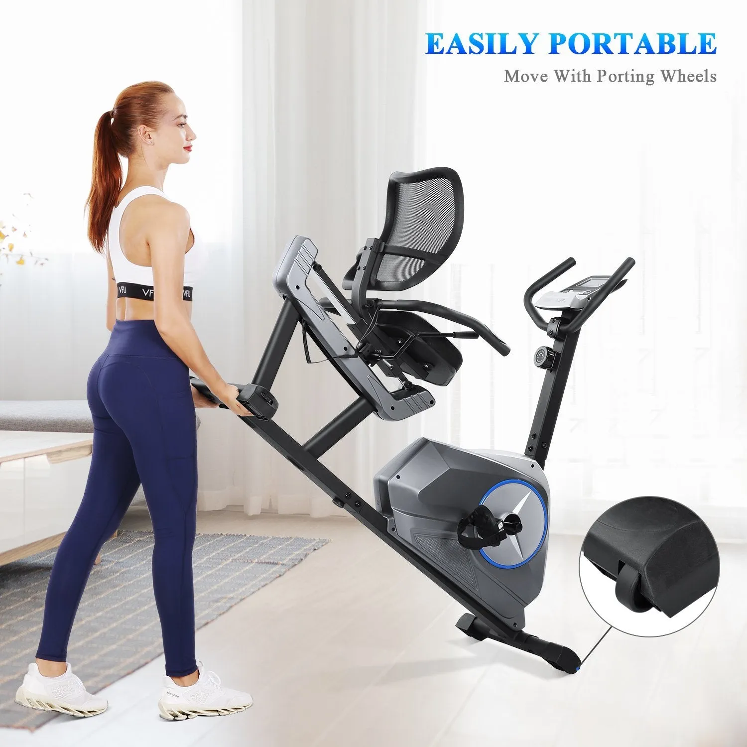 Recumbent Exercise Bike Stationary Magnetic Resistance 8 Levels Adjustable Static Indoor Cycling Bike with Large LCD Monitor & Ipad Holder for All Ages