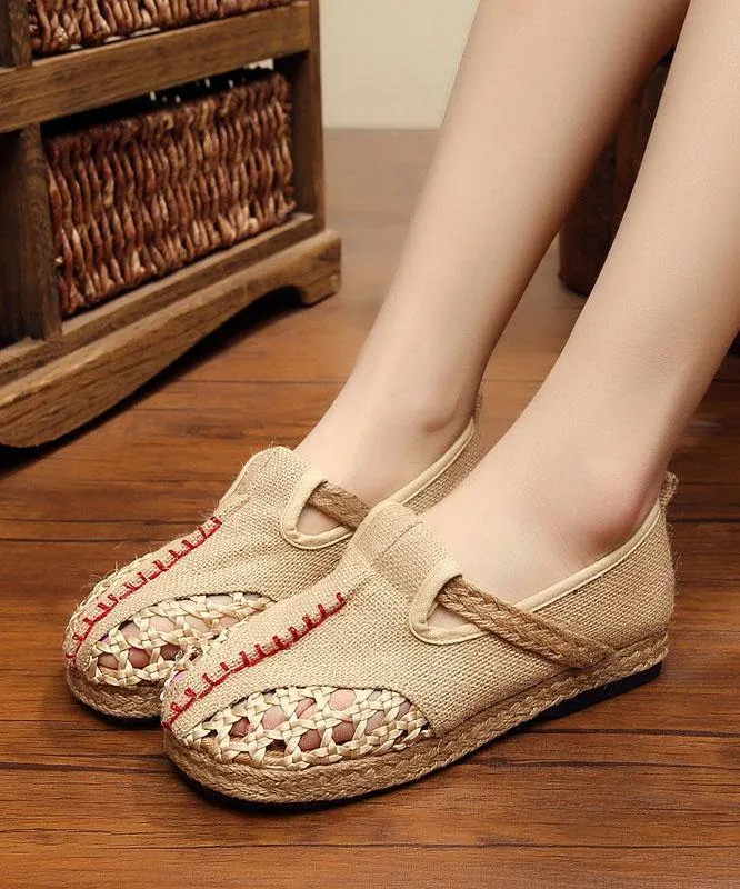 Red Flat Feet Shoes Linen Fabric Casual Hollow Out Flats