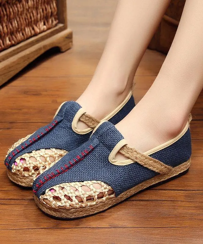 Red Flat Feet Shoes Linen Fabric Casual Hollow Out Flats