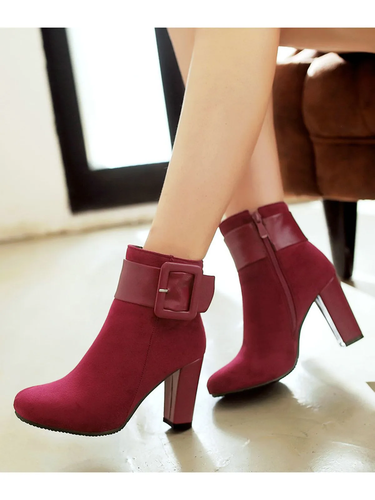 Retro Solid Thick Heel Short Boots