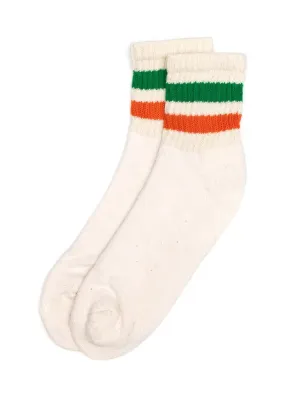 Retro Stripe Quarter Crew Sock- Orange/Kelly Green