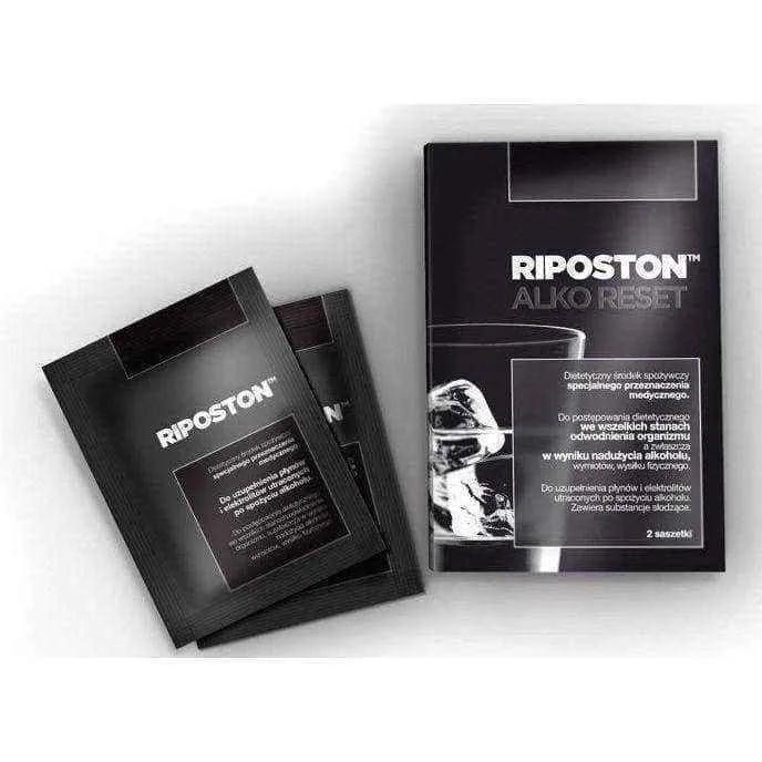 Riposton Alko Reset powder x 2 sachets, dehydration treatment, alcohol withdrawal symptoms, drug abuse