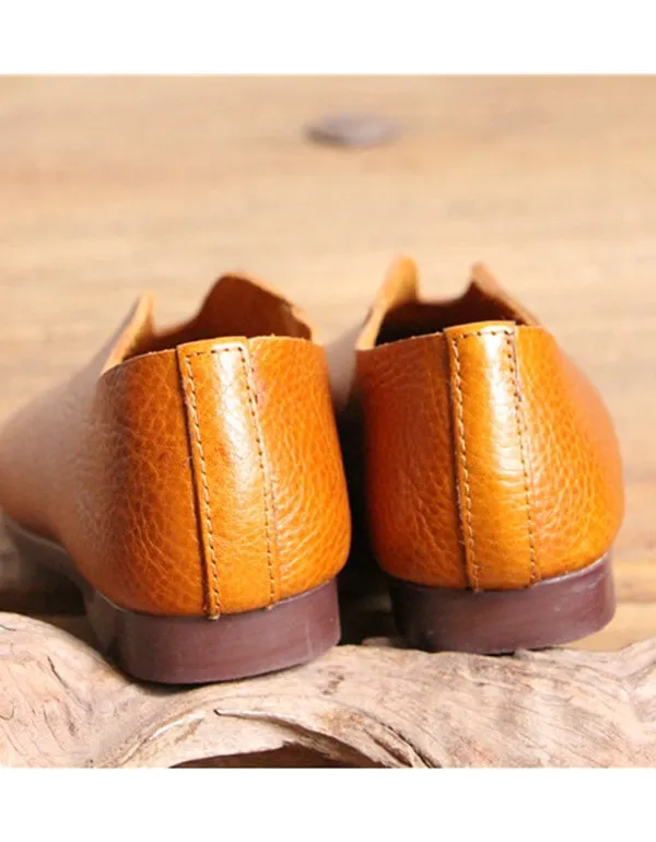 Round Head Soft Leather Retro Flat Shoes