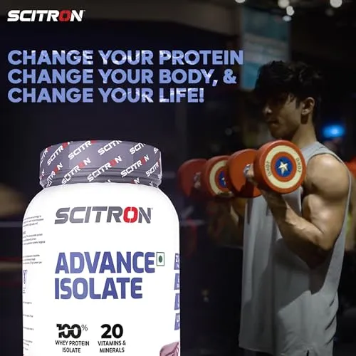 Scitron Advance Whey Protein Isolate 1Kg - Chocolate Fantasy (28.5 Servings | 27.4g Protein per Serving | 20 Essential Vitamins and Minerals | Easy-Mix Formula)