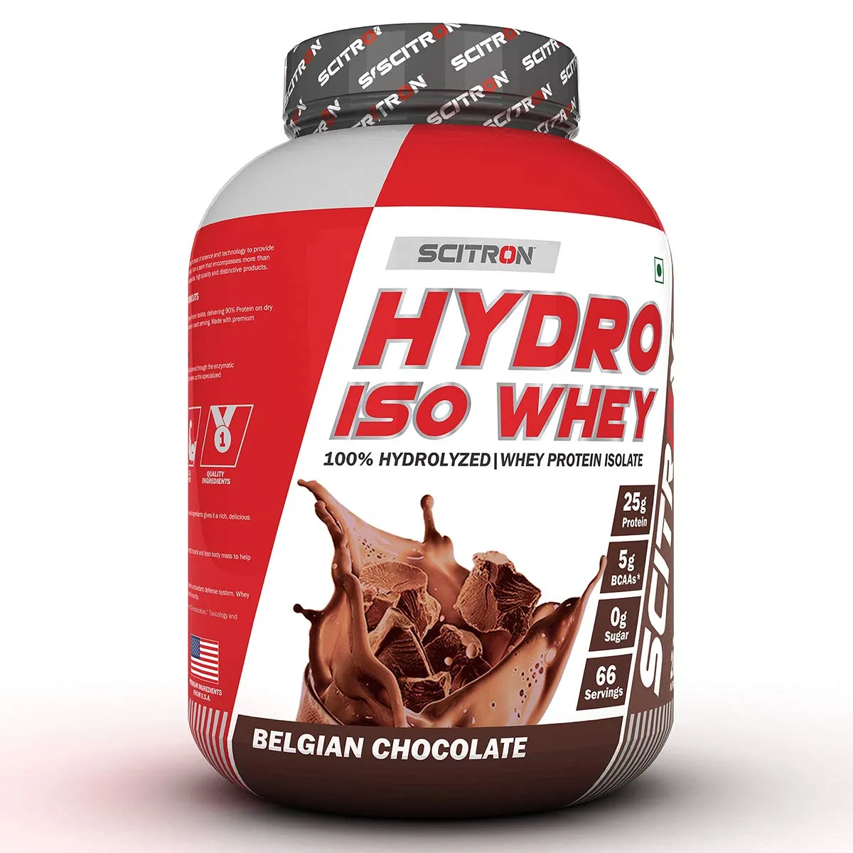 Scitron HYDRO ISO Whey (66 Servings, 25g Protein, 5g BCAAs, 0g Sugar) - 4.4lbs (2kg) (Belgian Chocolate)