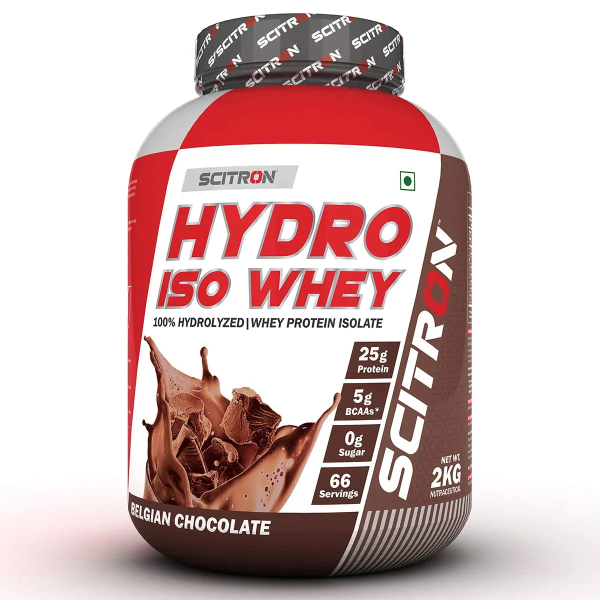 Scitron HYDRO ISO Whey (66 Servings, 25g Protein, 5g BCAAs, 0g Sugar) - 4.4lbs (2kg) (Belgian Chocolate)