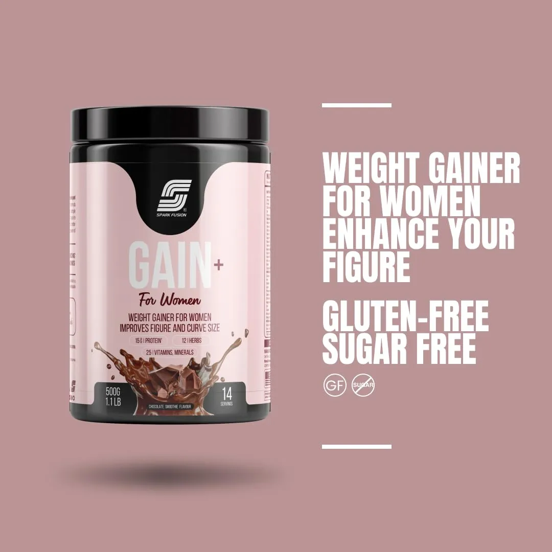 Sparkfusion Gain  Women Weight Gainer | With Full Power 12 Herbs,Protein & Vitamins | For Improves Figure And Curve Size | Weight   Mass Gainer For Women Chocolate Smoothie flavour 500 gm