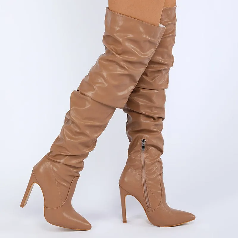 Stiletto Heeled Side Zip Slouchy Boots