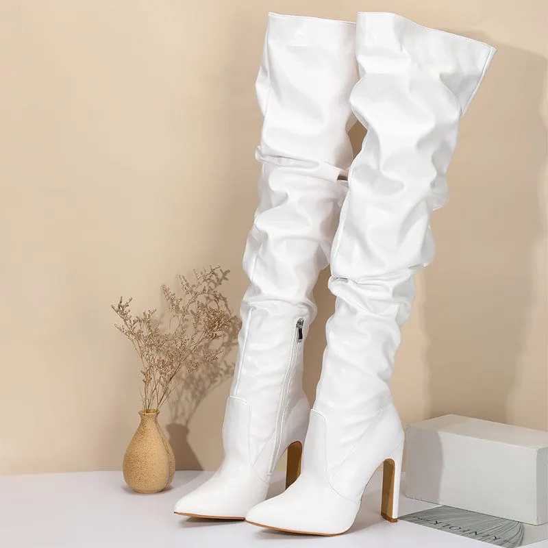 Stiletto Heeled Side Zip Slouchy Boots