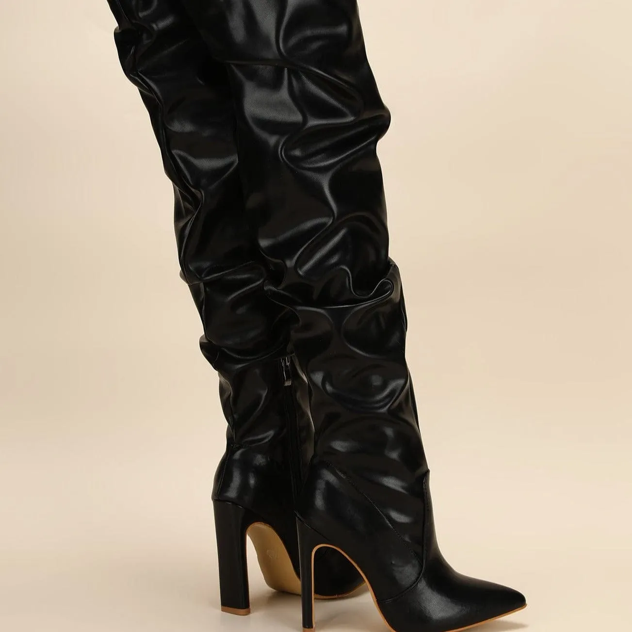 Stiletto Heeled Side Zip Slouchy Boots