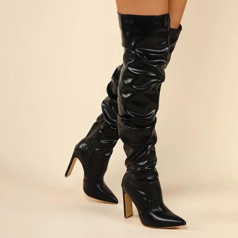 Stiletto Heeled Side Zip Slouchy Boots