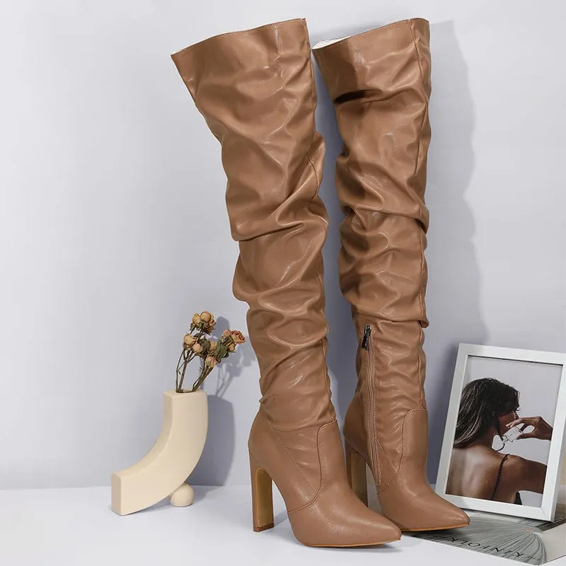 Stiletto Heeled Side Zip Slouchy Boots