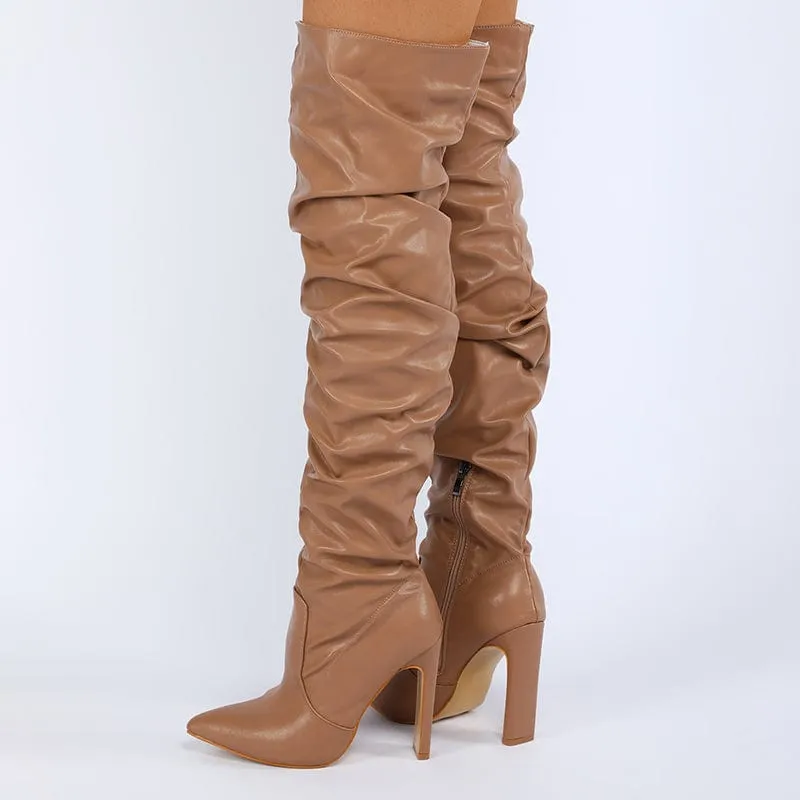 Stiletto Heeled Side Zip Slouchy Boots