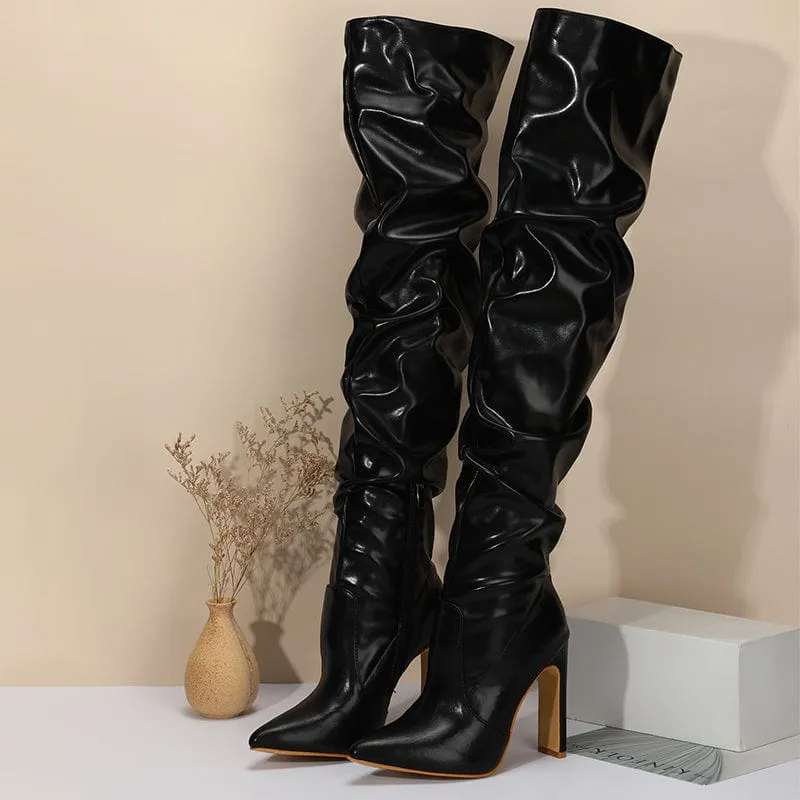 Stiletto Heeled Side Zip Slouchy Boots