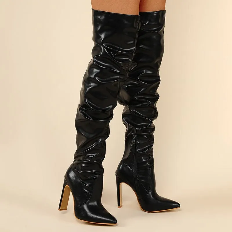 Stiletto Heeled Side Zip Slouchy Boots