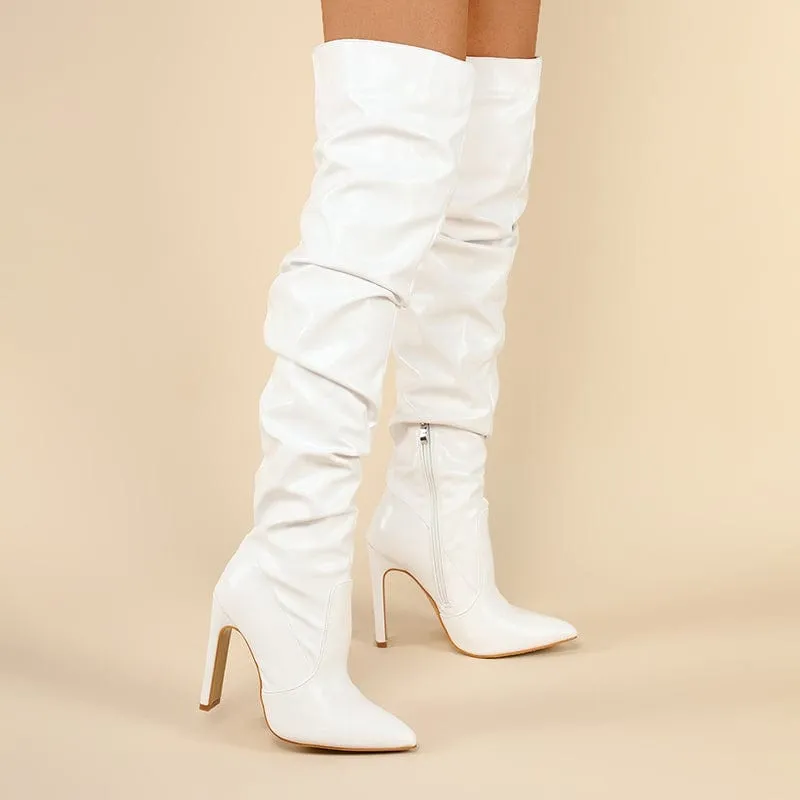 Stiletto Heeled Side Zip Slouchy Boots