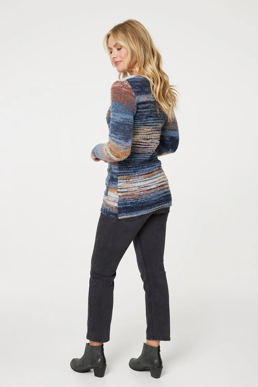 Striped V-Neck Long Sleeve Knit Jumper