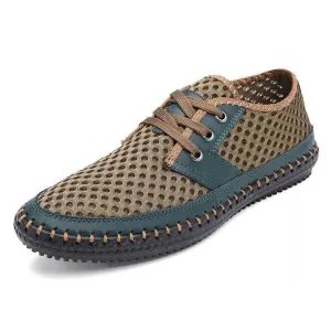 Summer Breathable Mesh Men Casual Shoes For Comfortable Handmade Men Lace-Up Loafers Men Shoes