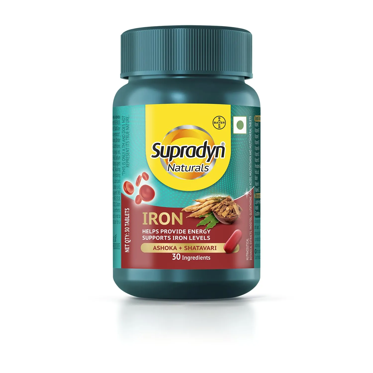 Supradyn Naturals Iron For Women, Multivitamin with 3X Iron, Ashoka, Shatavari, Zinc, Vitamin C, Folic Acid, 30 vital nutrients, Supports Blood Health & Provides Energy, Pack of 30 tabs,Veg (30 count)