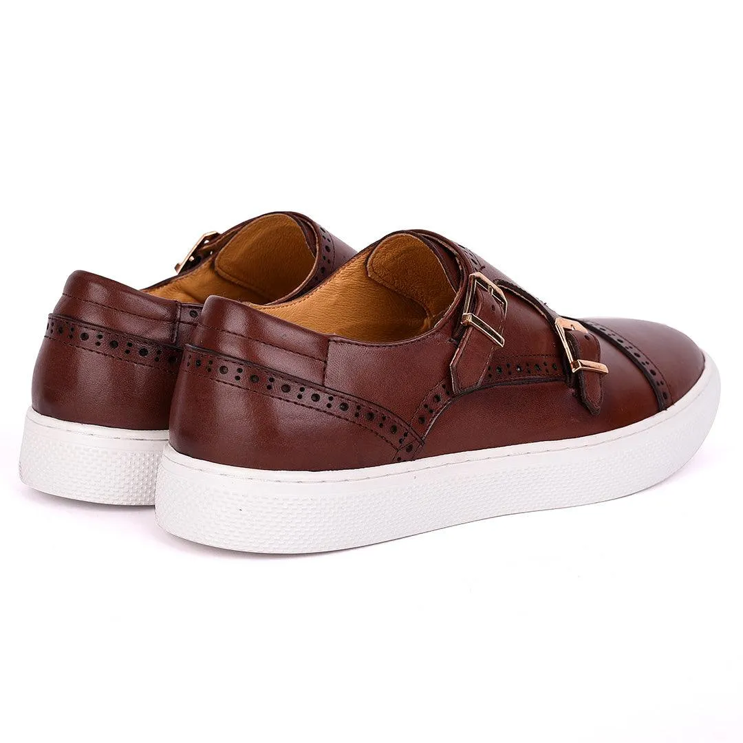 Taylors Double Monk Strap Exotic Leather Sneaker Shoe- Brown