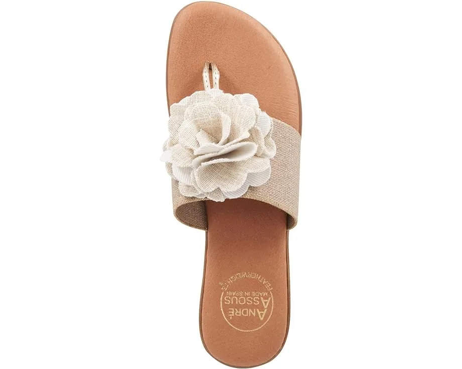 The Elastic Thong Sandal w Flower in Beige Platino