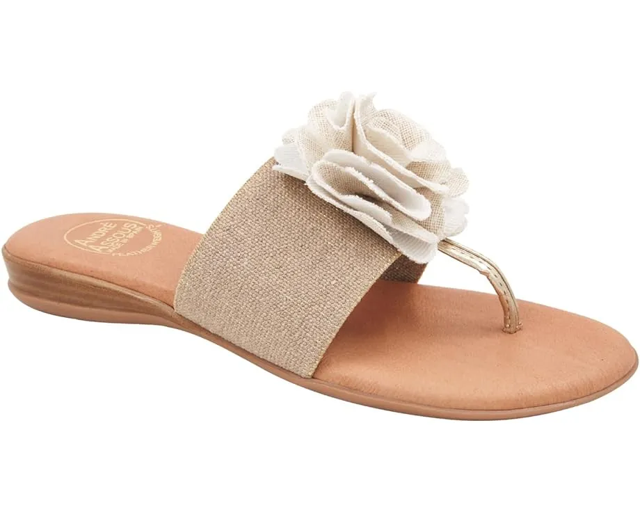 The Elastic Thong Sandal w Flower in Beige Platino