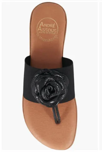 The Elastic Thong Sandal w Flower in Black