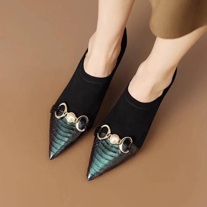 Trendy Slay Snake-Embossed Genuine Leather Pointed Toe Pumps